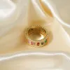 Kashi Amazon Cross-border European and American new fashionable and individual hip-hop seven-color copper inlaid zircon high-end design ring Specification image